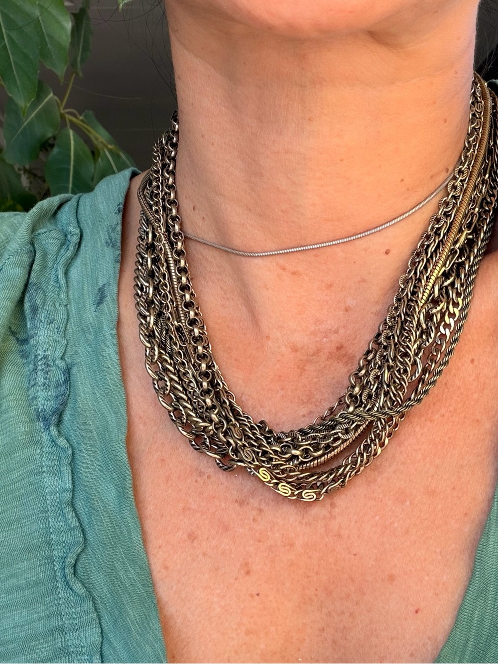 Multi-Chain Layered Statement Necklace in Mixed Metal